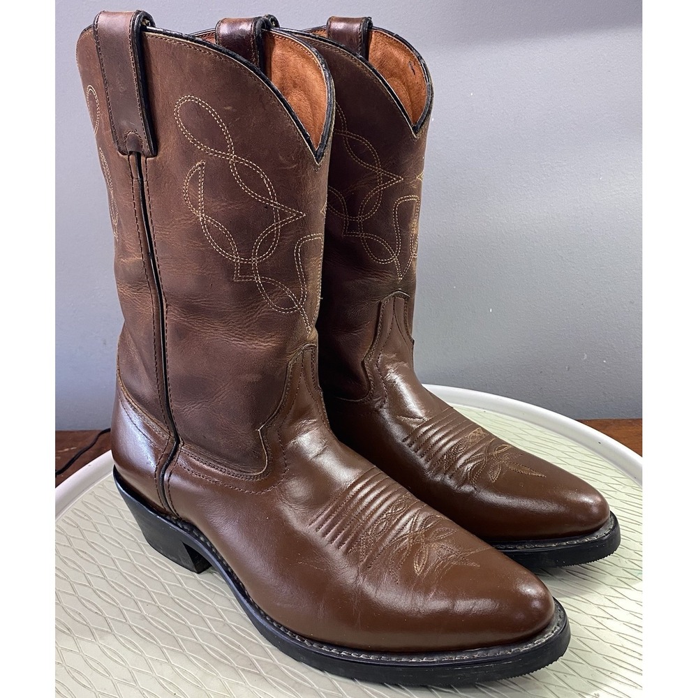 AMERICAN WEST Men's Vtg Leather Western Cowboy Boots Brown Riding Boots Sz. 10 D